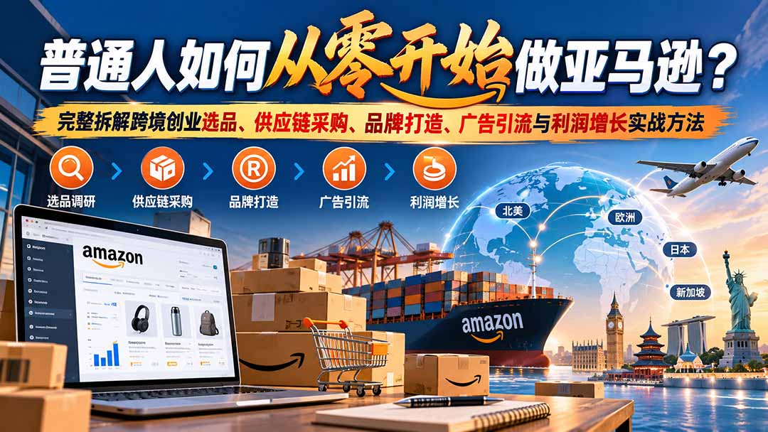 （20953期）普通人如何从零开始做亚马逊？完整拆解跨境创业选品、供应链采购、品牌打造、广告引流与利润增长实战方法-我爱项目网