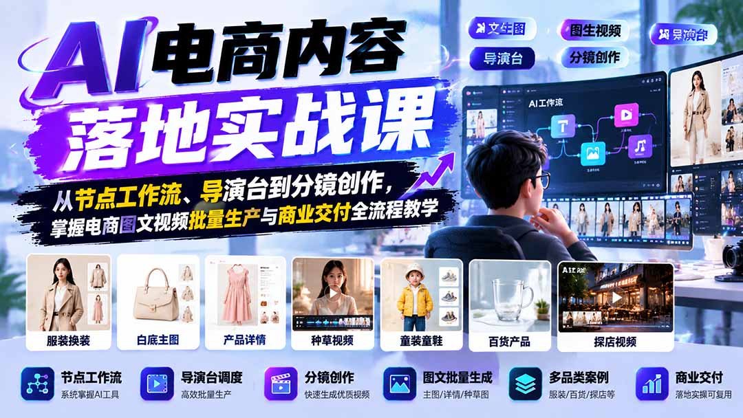 （21136期）AI电商内容落地实战课：从节点工作流、导演台到分镜创作，掌握电商图文视频批量生产与商业交付全流程教学-我爱项目网