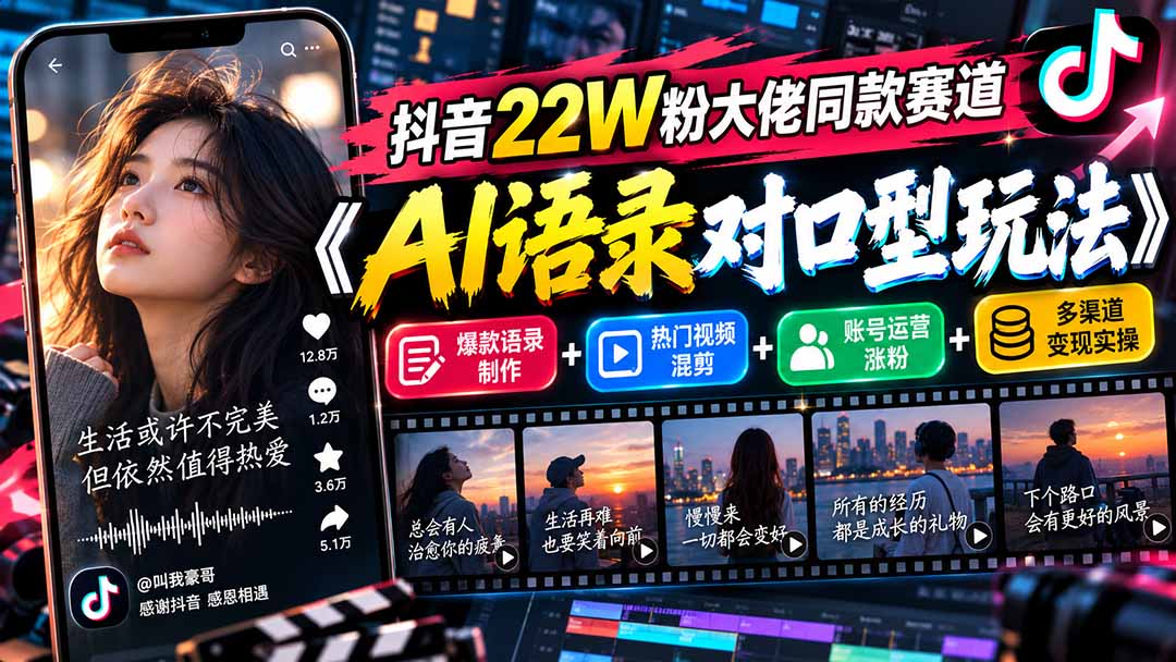 （20990期）抖音22W粉大佬同款赛道《AI语录对口型玩法》：爆款语录制作+热门视频混剪+账号运营涨粉+多渠道变现实操-我爱项目网