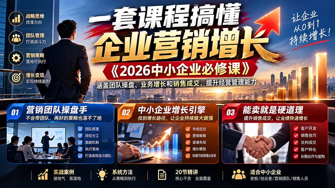（21269期）一套课程搞懂企业营销增长《2026中小企业必修课》涵盖团队操盘、业务增长和销售成交，提升经营管理能力-我爱项目网