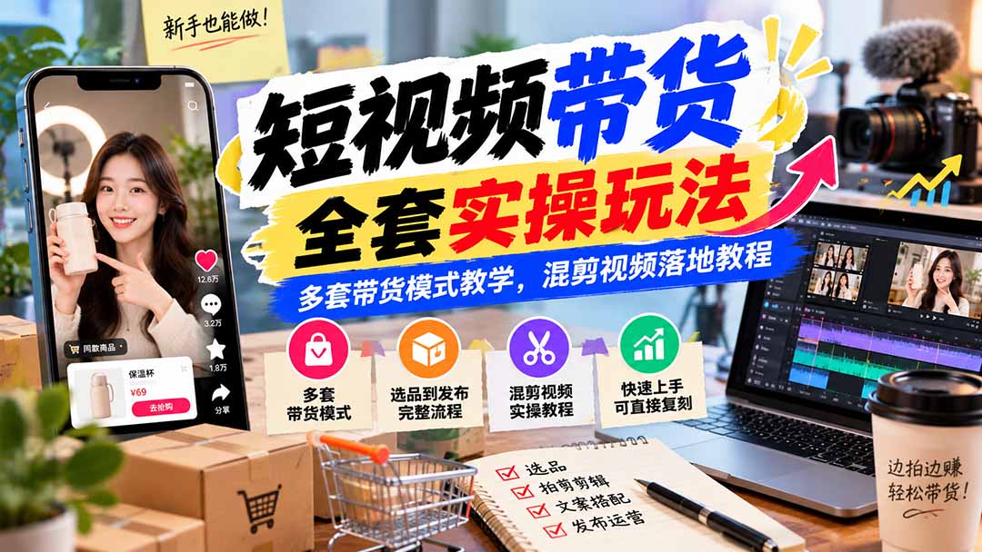 （20991期）【无水印】短视频带货全套实操玩法，多套带货模式教学，混剪视频落地教程-我爱项目网
