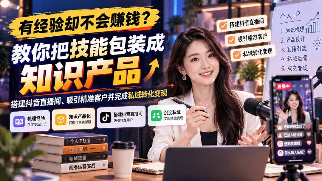 （21268期）有经验却不会赚钱？教你把技能包装成知识产品，搭建抖音直播间、吸引精准客户并完成私域转化变现-我爱项目网