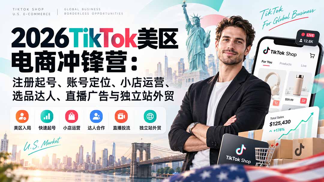 （20858期）2026TikTok美区电商冲锋营：注册起号、账号定位、小店运营、选品达人、直播广告与独立站外贸-我爱项目网