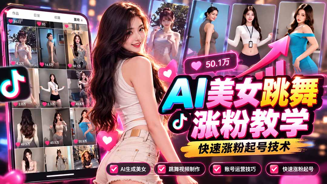 （21256期）AI美女跳舞涨粉教学，AI生成美女，跳舞视频制作，账号运营与快速起号涨粉-我爱项目网