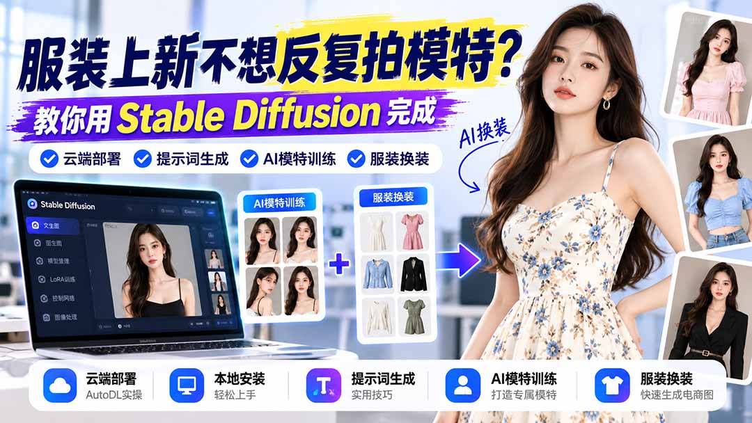 （21099期）服装上新不想反复拍模特？教你用Stable Diffusion完成云端部署、提示词生成、AI模特训练与换装-我爱项目网