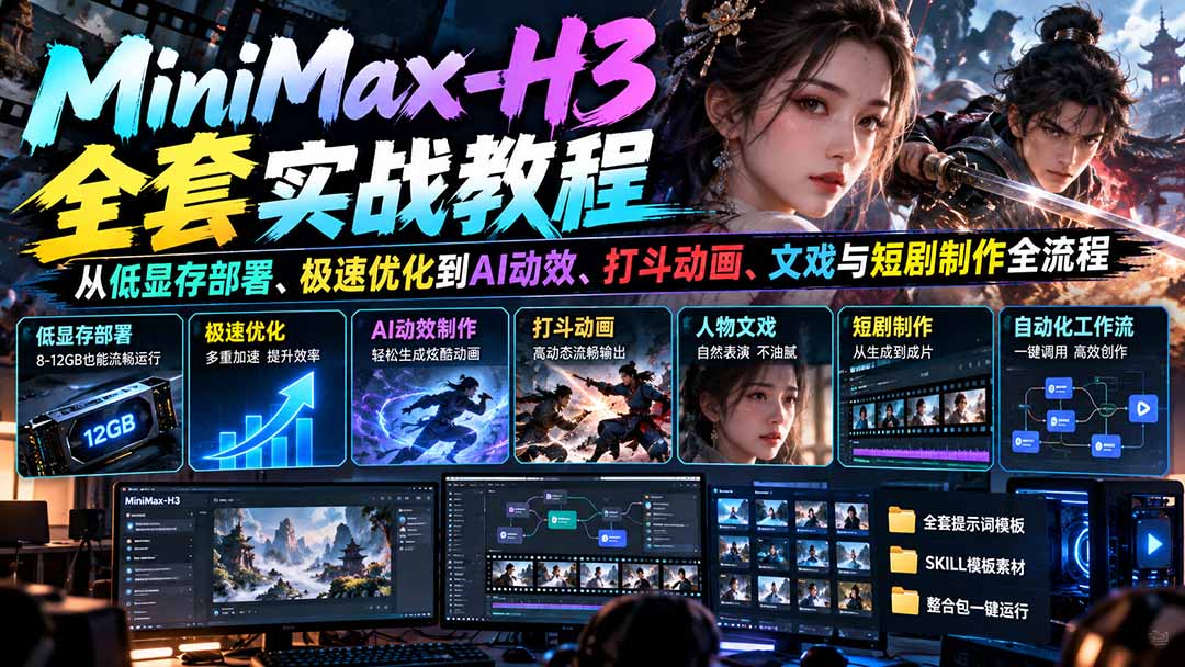 （21161期）MiniMax-H3全套实战教程：从低显存部署、极速优化到AI动效、打斗动画、文戏与短剧制作全流程-我爱项目网