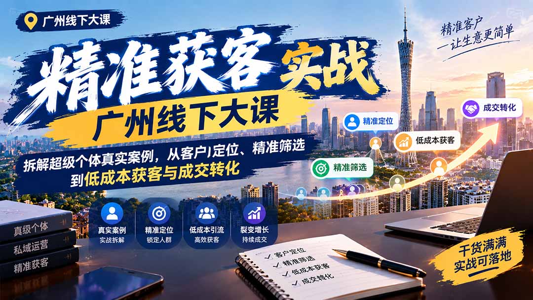 (20820期)精准获客实战广州线下大课:拆解超级个体真实案例,从客户定位、精准筛选到低成本获客与成交转化-我爱项目网