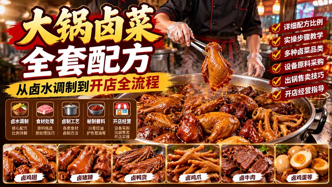 (21232期)大锅卤菜全套配方,从卤水调制到开店全流程,感觉学会了去摆摊也不错-我爱项目网