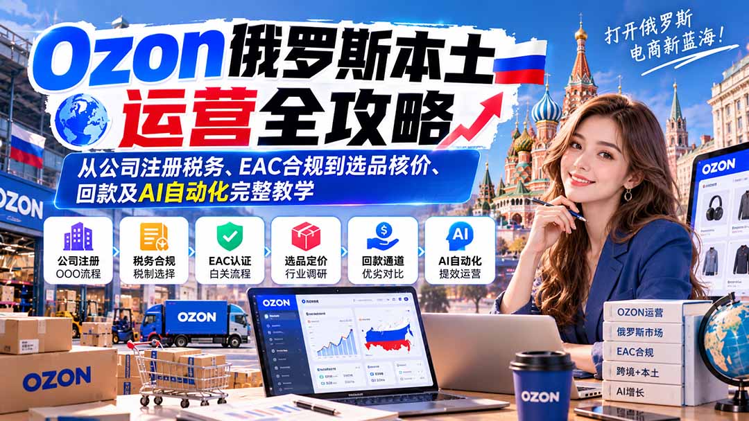 （20851期）Ozon俄罗斯本土运营全攻略：从公司注册税务、EAC合规到选品核价、回款及AI自动化完整教学-我爱项目网