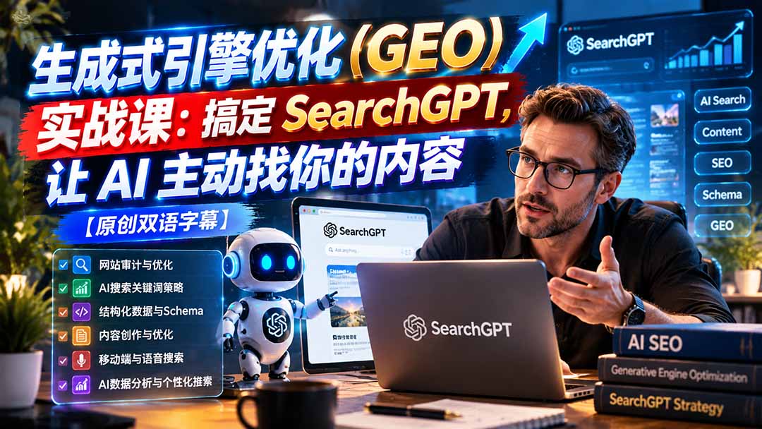 （21116期）生成式引擎优化（GEO）实战课：搞定 SearchGPT，让 AI 主动找你的内容【原创双语字幕】-我爱项目网