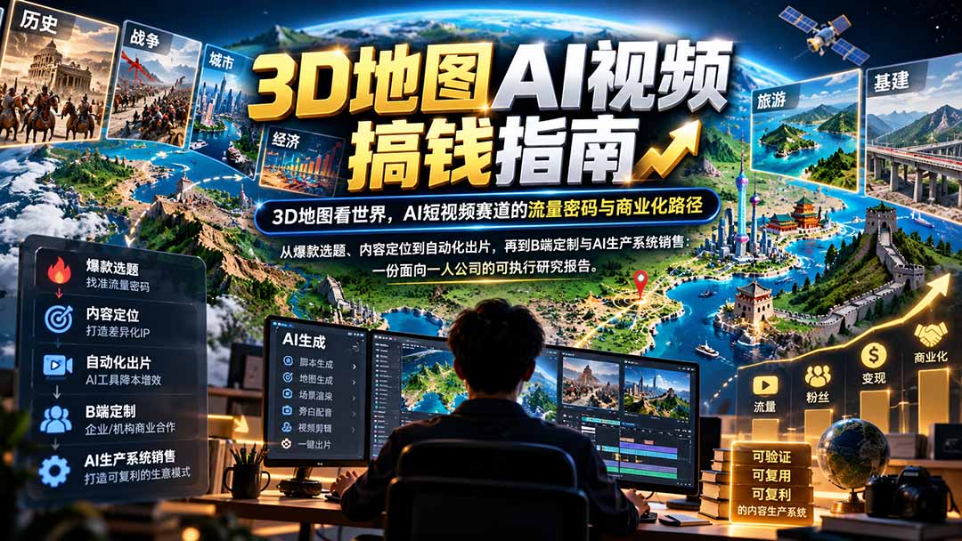 (21181期)3D地图AI视频搞钱指南,3D地图看世界,AI短视频赛道的流量密码与商业化路径【文档】-我爱项目网