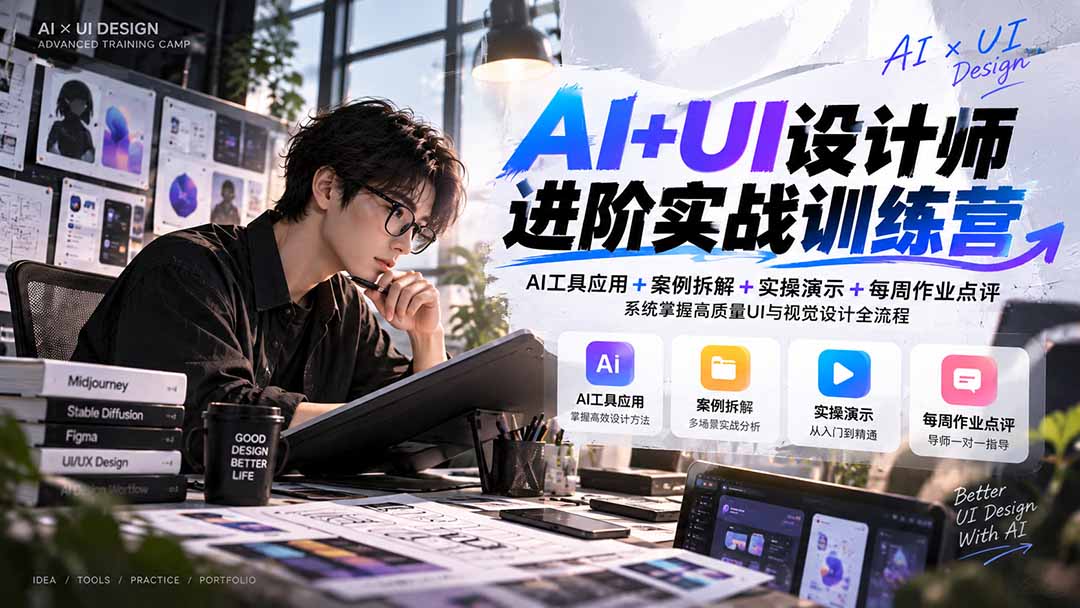（20905期）【无水印】AI+UI设计师进阶训练营-第4期：AI工具应用+案例拆解+实操演示+作业点评，掌握高质量UI与视觉设计全流程-我爱项目网