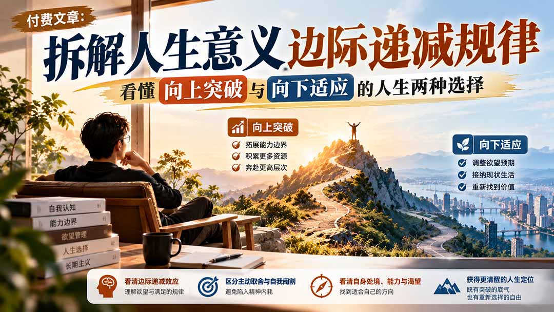 （21233期）付费文章：拆解人生意义边际递减规律，看懂向上突破与向下适应的人生两种选择-我爱项目网
