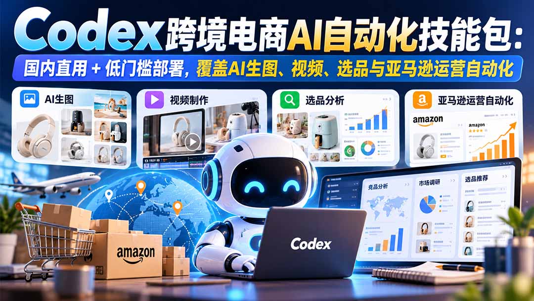 (20752期)【无水印】Codex跨境电商AI自动化技能包:国内直用+低门槛部署,覆盖AI生图、视频、选品与亚马逊运营自动化-我爱项目网