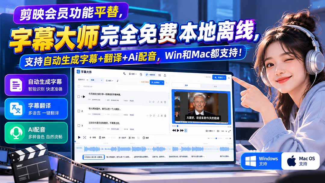 （20902期）剪映会员功能平替，字幕大师完全免费本地离线，支持自动生成字幕+翻译+Ai配音，Win和Mac都支持！-我爱项目网