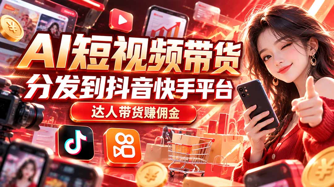 （20754期）【AI短视频带货】分发到抖音快手平台，达人带货赚佣金-我爱项目网