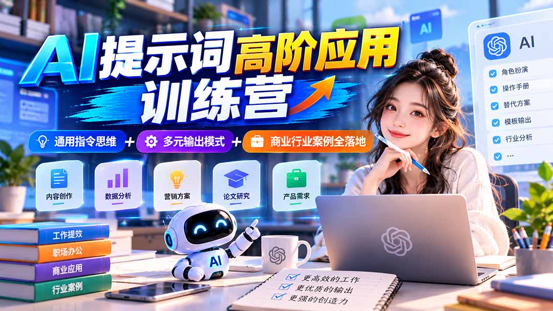 （20823期）【无水印】AI提示词高阶应用训练营｜通用指令思维+多元输出模式+商业行业案例全落地-我爱项目网