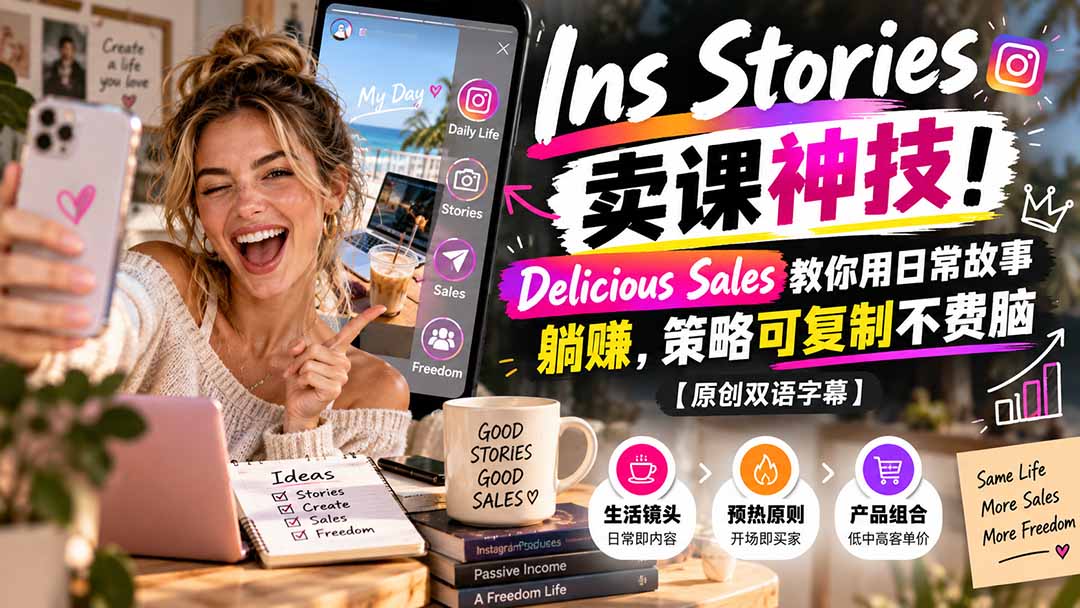 （20767期）Ins Stories 卖课神技！Delicious Sales 教你用日常故事躺赚，策略可复制不费脑【原创双语字幕】-我爱项目网
