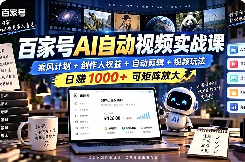 （21204期）百家号自动矩阵玩法，长期可以做的项目，日入1k+，真正的睡后收入-我爱项目网