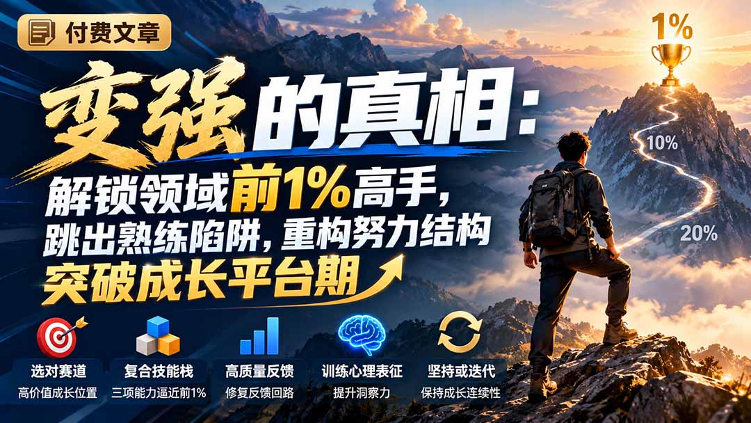 (21042期)付费文章:变强的真相:解锁领域前1%高手,跳出熟练陷阱,重构努力结构突破成长平台期-我爱项目网