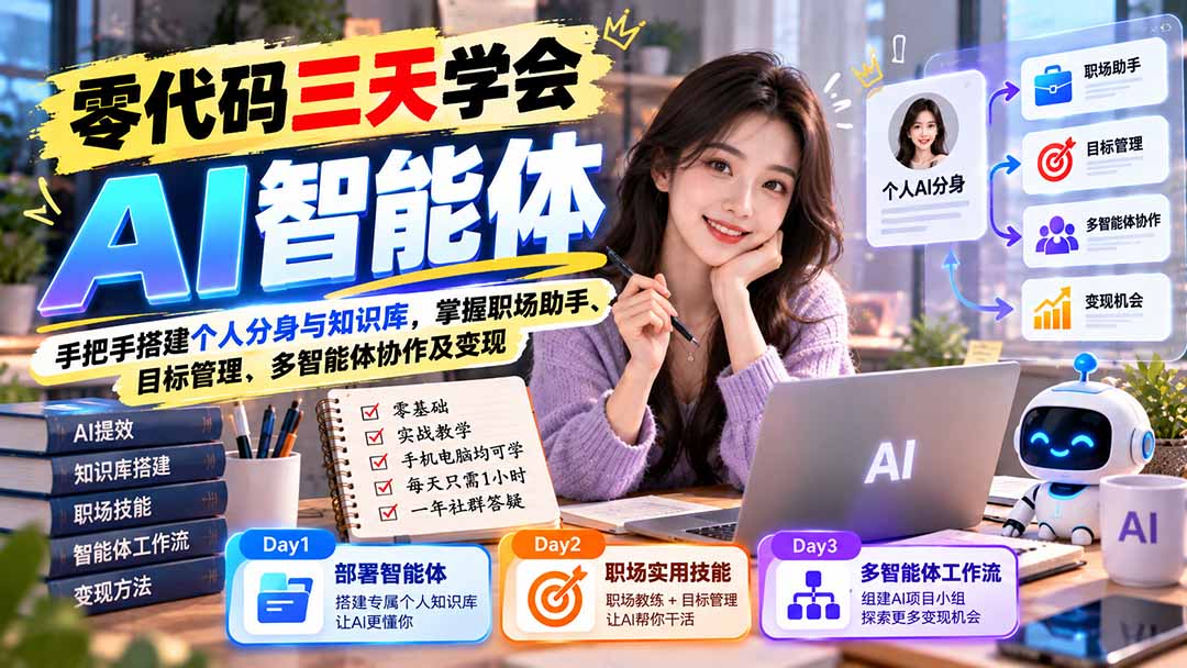 （20978期）【无水印】零代码三天学会AI智能体：手把手搭建个人分身与知识库，掌握职场助手、目标管理、多智能体协作及变现-我爱项目网