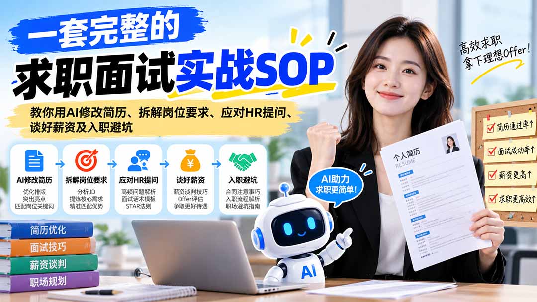 （21259期）一套完整的求职面试实战SOP：教你用AI修改简历、拆解岗位要求、应对HR提问、谈好薪资及入职避坑-我爱项目网