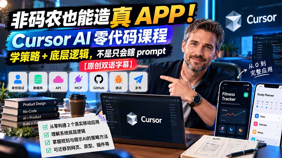 （20810期）非码农也能造真 APP！Cursor AI 零代码课程：学策略 + 底层逻辑，不是只会瞎 prompt【原创双语字幕】-我爱项目网