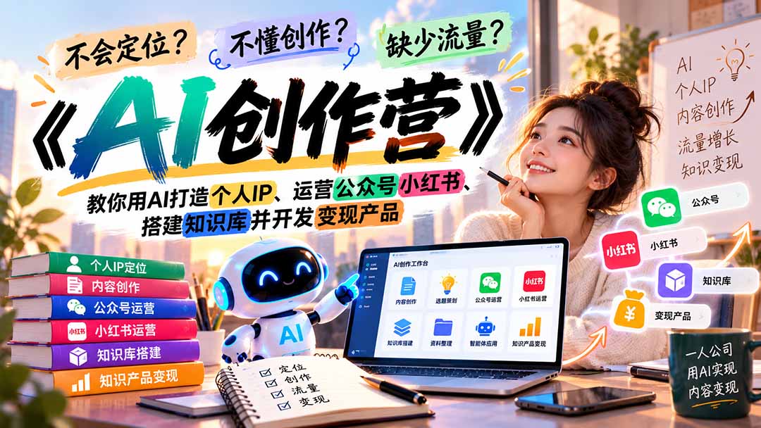 （21088期）不会定位、不懂创作、缺少流量？《AI创作营》教你用AI打造个人IP、运营公众号小红书、搭建知识库并开发变现产品-我爱项目网