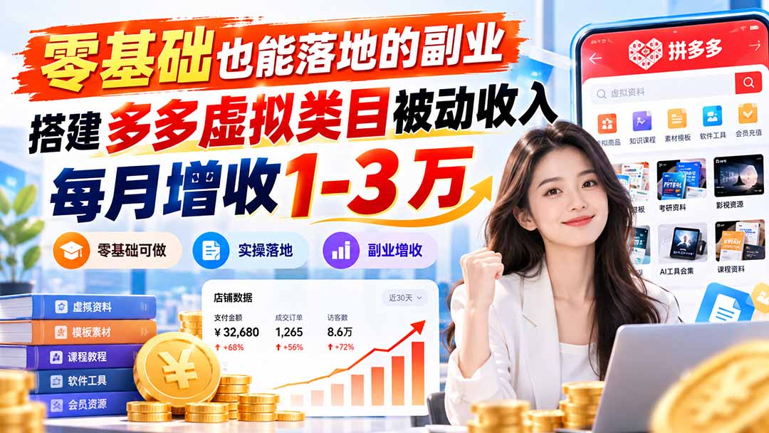 （20870期）零基础也能落地的副业，搭建多多虚拟类目被动收入，每月增收 1-3 万-我爱项目网
