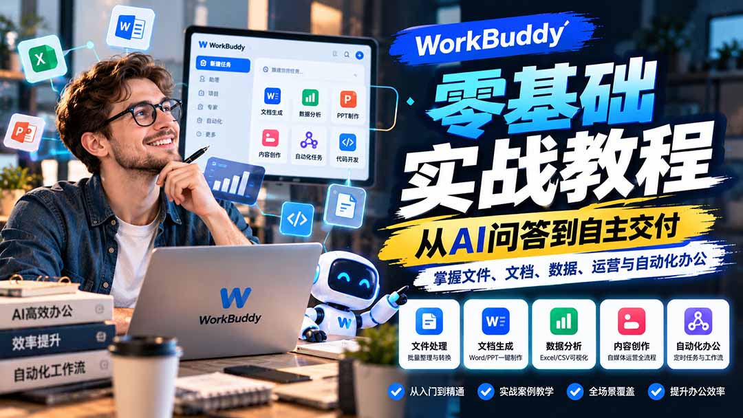 （20827期）WorkBuddy零基础实战教程：从AI问答到自主交付，掌握文件、文档、数据、运营与自动化办公-我爱项目网