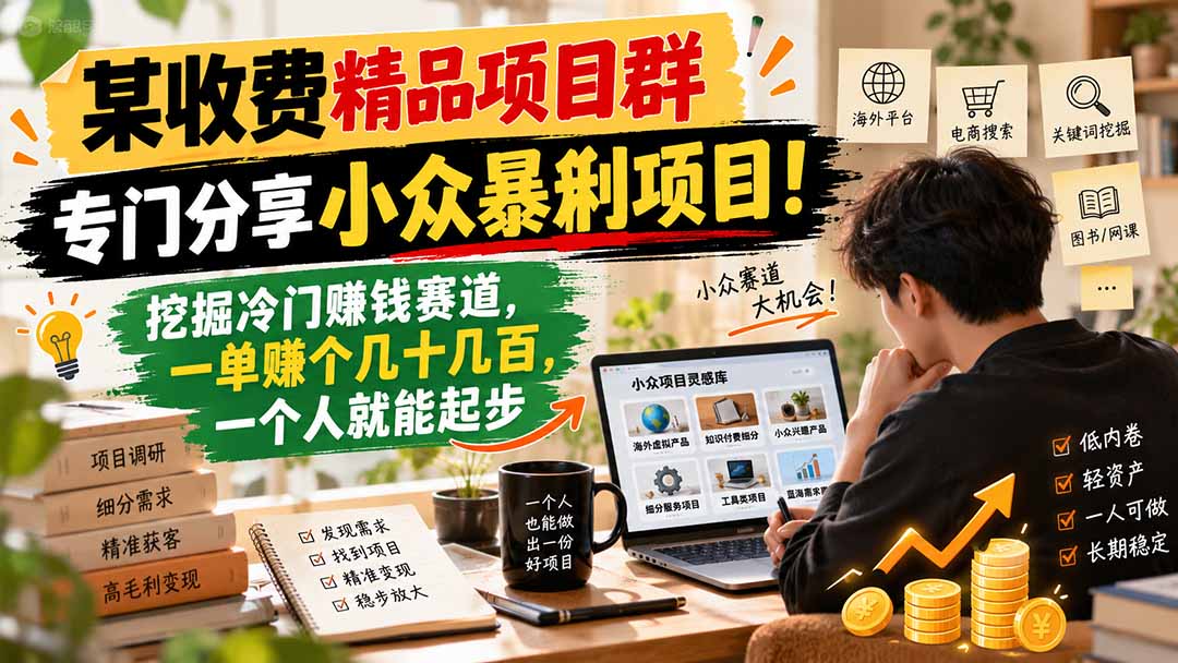 （21185期）某收费精品项目群，专门分享小众暴俐项目！挖掘冷门赚钱赛道，一单赚个几十几百，一个人就能起步-我爱项目网