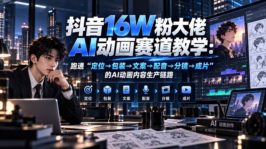 （20791期）抖音16W粉大佬规则门禁AI动画赛道教学：跑通“定位→包装→文案→配音→分镜→成片”的AI动画内容生产链路-我爱项目网