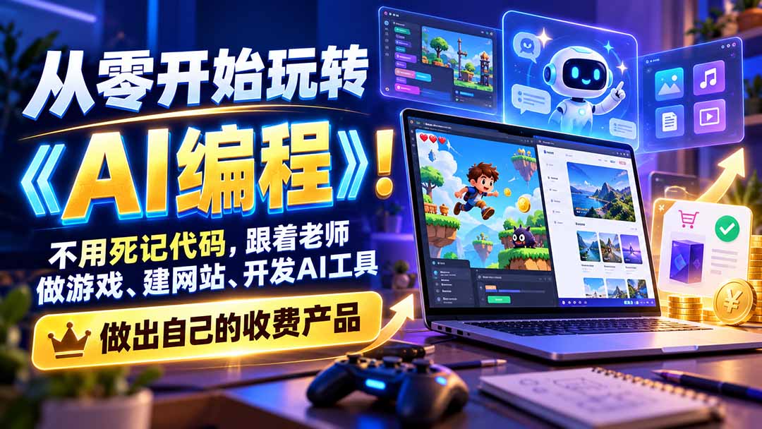 （21210期）从零开始玩转《AI编程》！不用死记代码，跟着老师做游戏、建网站、开发AI工具，最后完成自己的收费产品-我爱项目网