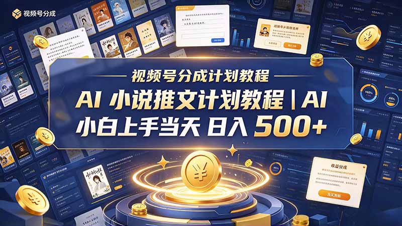 （20937期）最新视频号分成计划教程｜AI 小说推文，小白上手当天日入 500+-我爱项目网