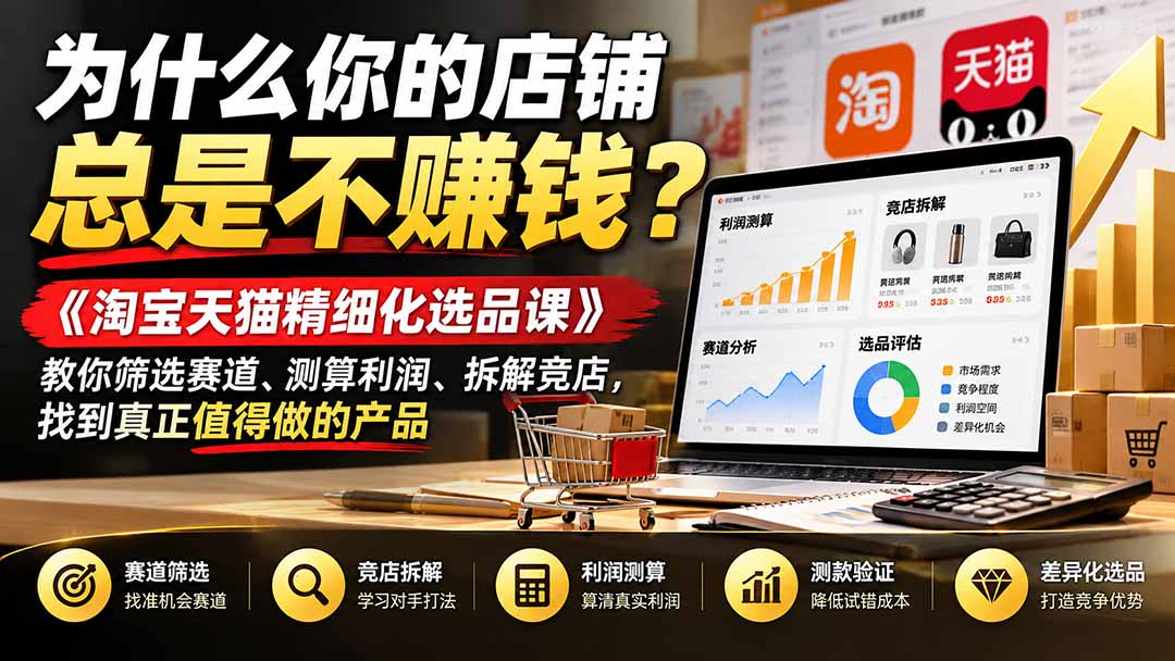 （21171期）为什么你的店铺总是不赚钱？《淘宝天猫精细化选品课》教你筛选赛道、测算利润、拆解竞店，找到真正值得做的产品-我爱项目网
