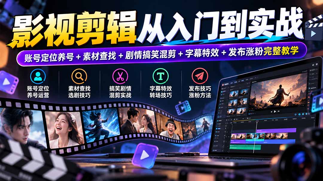 (20812期)影视剪辑从入门到实战:账号定位养号+素材查找+剧情搞笑混剪+字幕特效+发布涨粉完整教学-我爱项目网