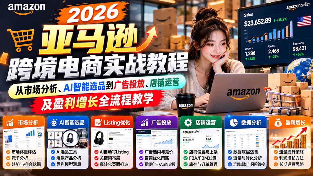（21189期）2026亚马逊跨境电商实战教程-更新1027，从市场分析、AI智能选品到广告投放、店铺运营及盈利增长全流程教学-我爱项目网