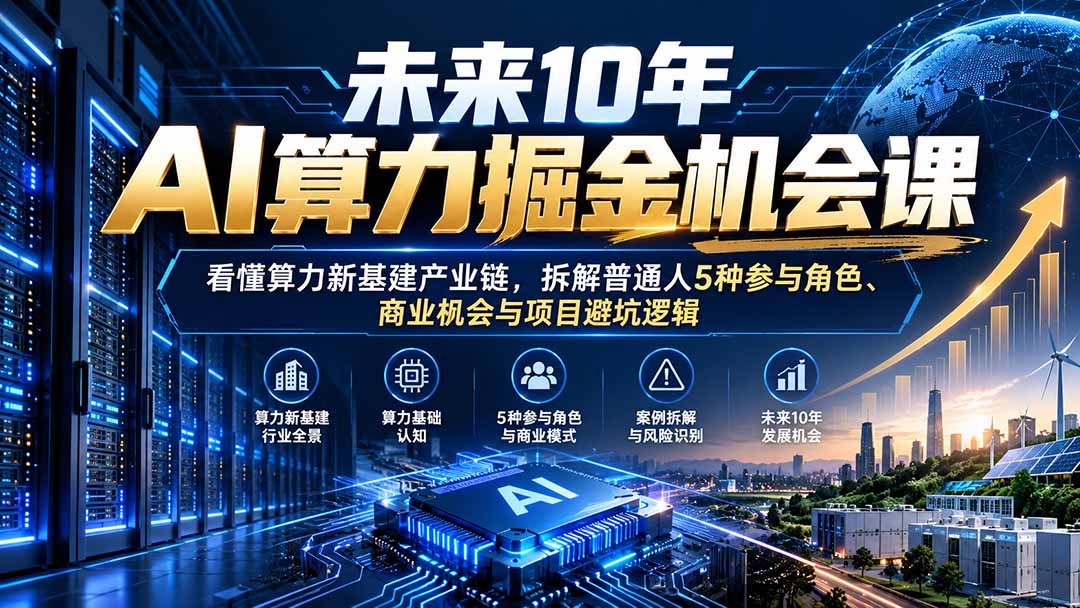（20825期）未来10年AI算力掘金机会课：看懂算力新基建产业链，拆解普通人5种参与角色、商业机会与项目避坑逻辑-我爱项目网