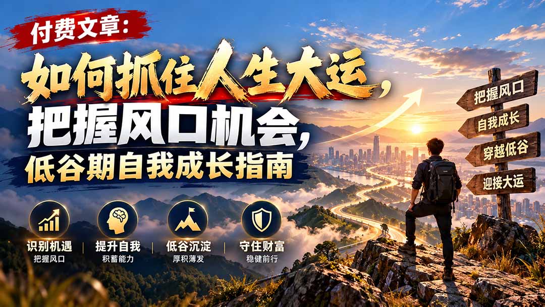 (20942期)付费文章:如何抓住人生大运,把握风口机会,低谷期自我成长指南-我爱项目网