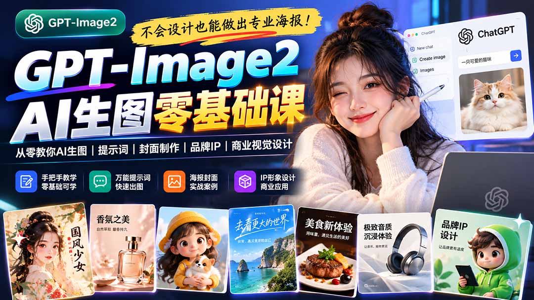 （20944期）不会设计也能做出专业海报！GPT-Image2从零教你AI生图、提示词、封面制作、品牌IP与商业视觉设计-我爱项目网