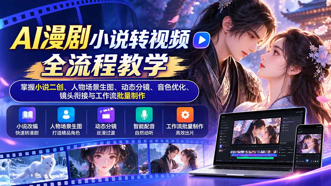 （20880期）AI漫剧小说转视频全流程教学：掌握小说二创、人物场景生图、动态分镜、音色优化、镜头衔接与工作流批量制作-我爱项目网