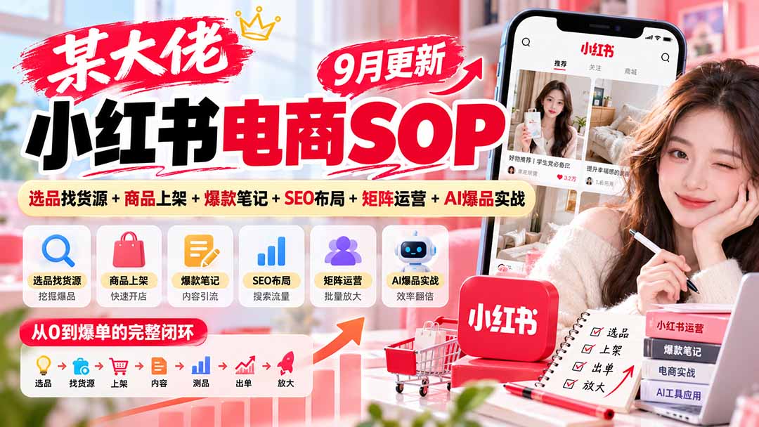 （20757期）某大佬小红书电商SOP｜9月更新：选品找货源+商品上架+爆款笔记+SEO布局+矩阵运营+AI爆品实战-我爱项目网