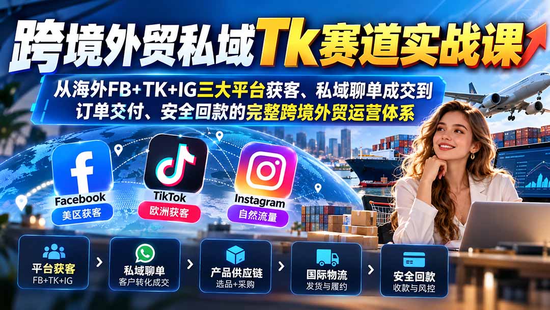 （20894期）跨境外贸私域Tk赛道实战课：从海外FB+TK+IG三大平台获客、私域聊单成交到订单交付、安全回款的完整跨境外贸运营体系-我爱项目网