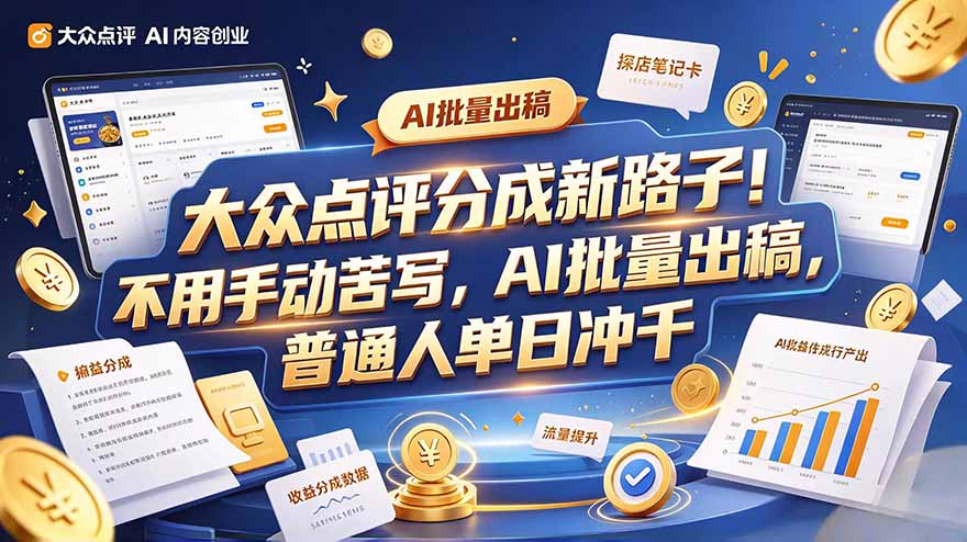 （20983期）大众点评副业新玩法，工具提效解放双手，批量做笔记，单日可破千-我爱项目网