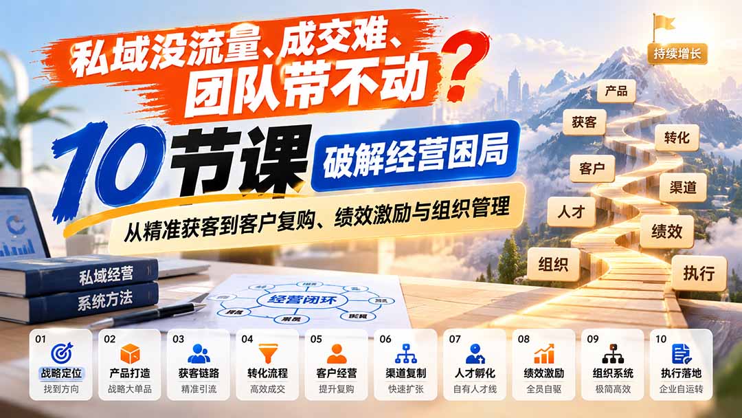 (20931期)私域没流量、成交难、团队带不动?10节课破解经营困局,从精准获客到客户复购、绩效激励与组织管理-我爱项目网
