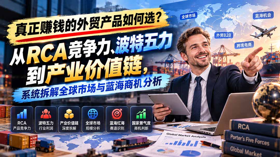 （20932期）真正赚钱的外贸B2B产品如何选？从RCA竞争力、波特五力到产业价值链，系统拆解全球市场与蓝海商机分析-我爱项目网
